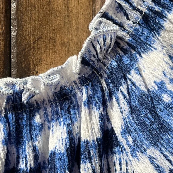 Zara Girls NWOT Blue Tie-Dye Cropped Puff Sleeve Top Sz 10/12–13/14 - Picture 7 of 15